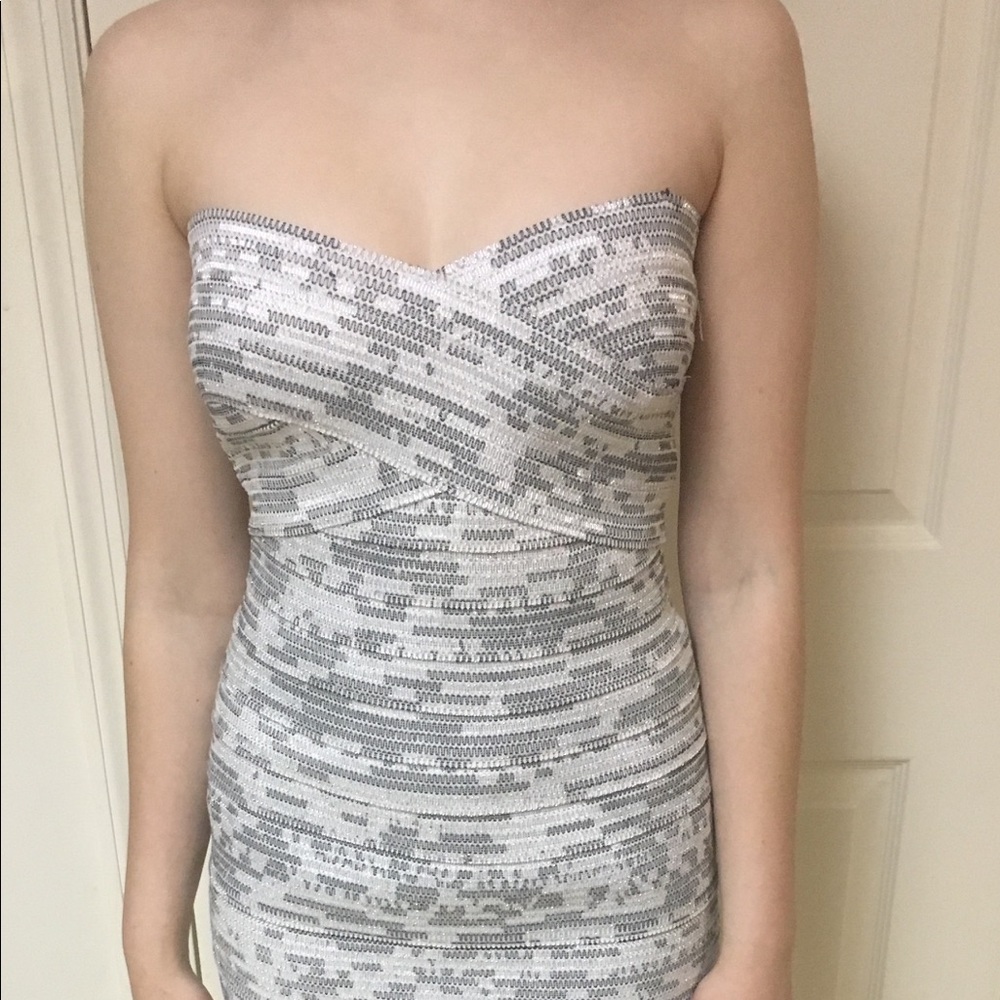 Minuet Strapless Metallic Elastic Strips Dress